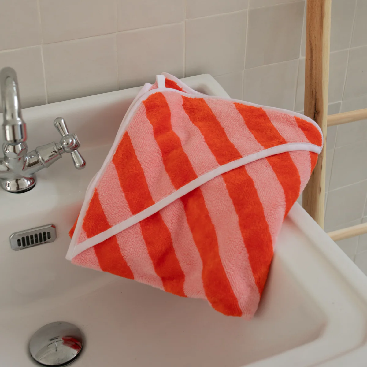 Tissu micro éponge Bambou - Rayures - Rose et orange - Image 7