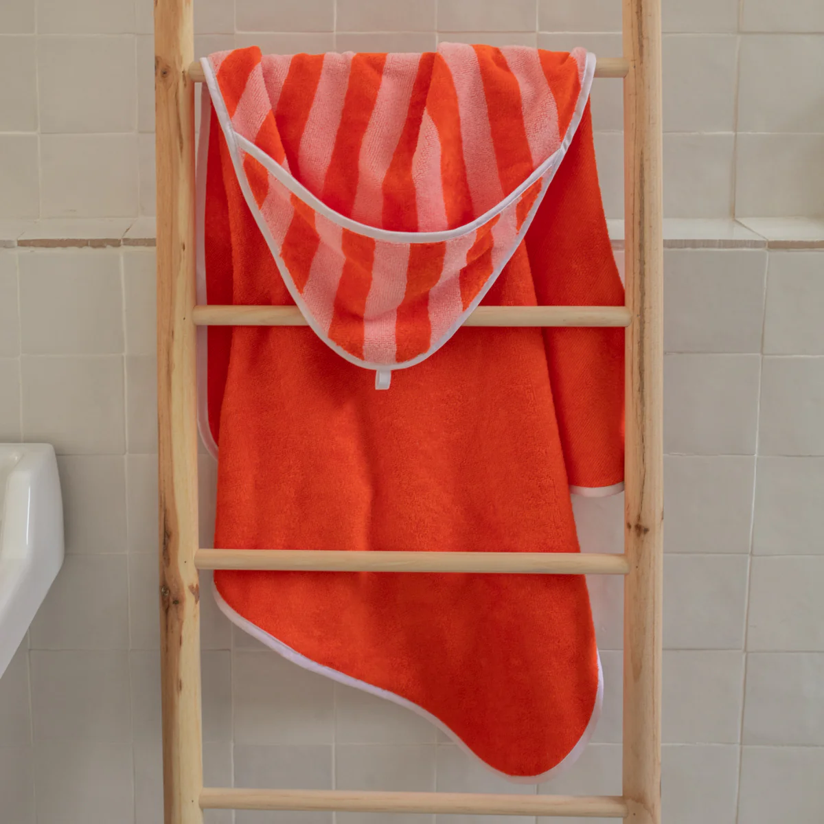 Tissu micro éponge Bambou - Rayures - Rose et orange - Image 8