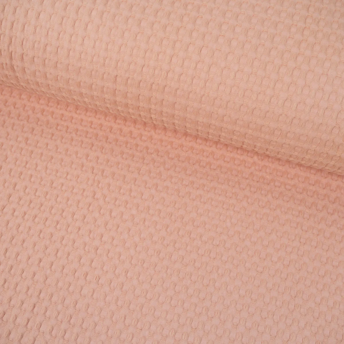 Tissu nid d'abeille tissé - Grands carreaux - Rose poudré - Image 3