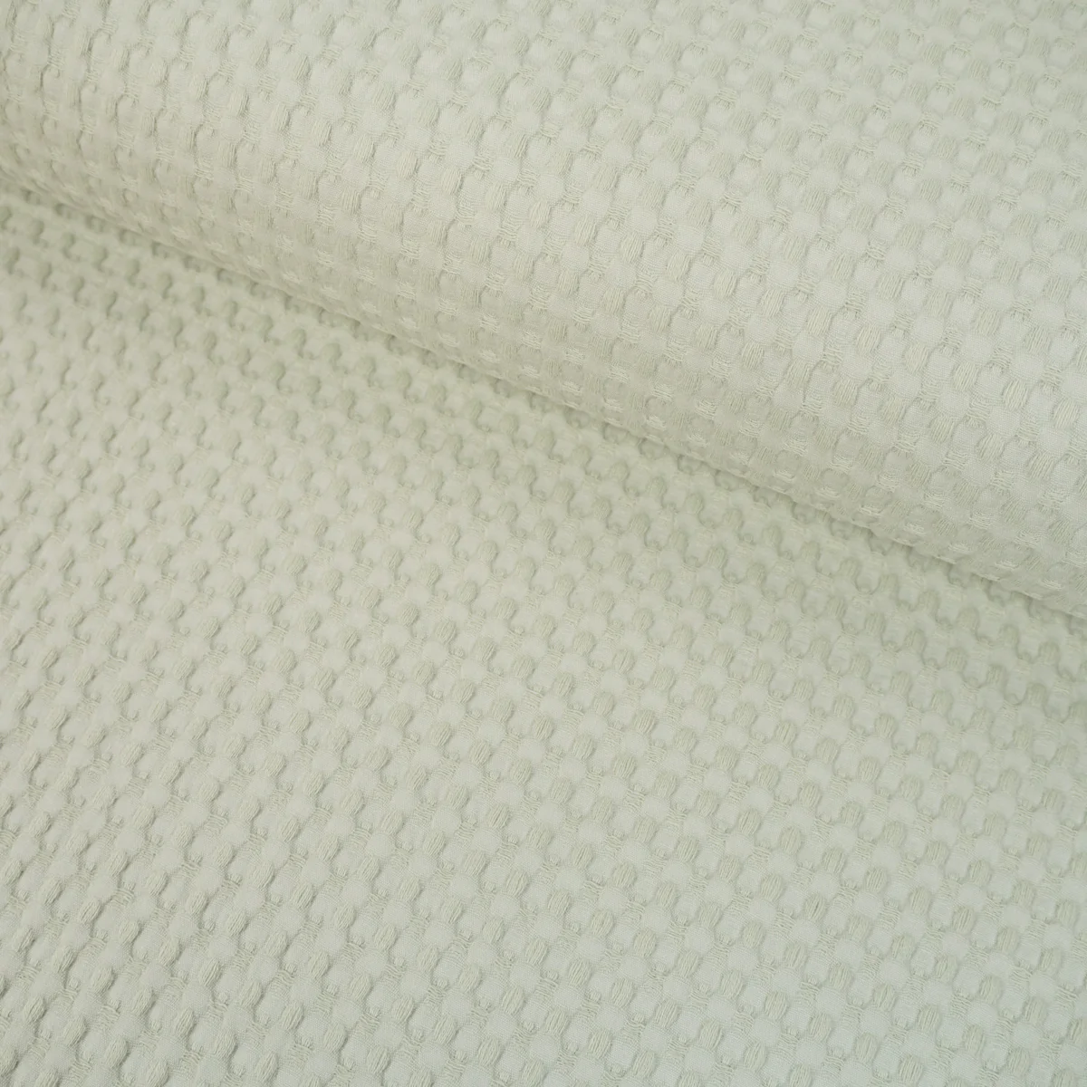 Tissu nid d'abeille tissé - Grands carreaux - Vert menthe - Image 3